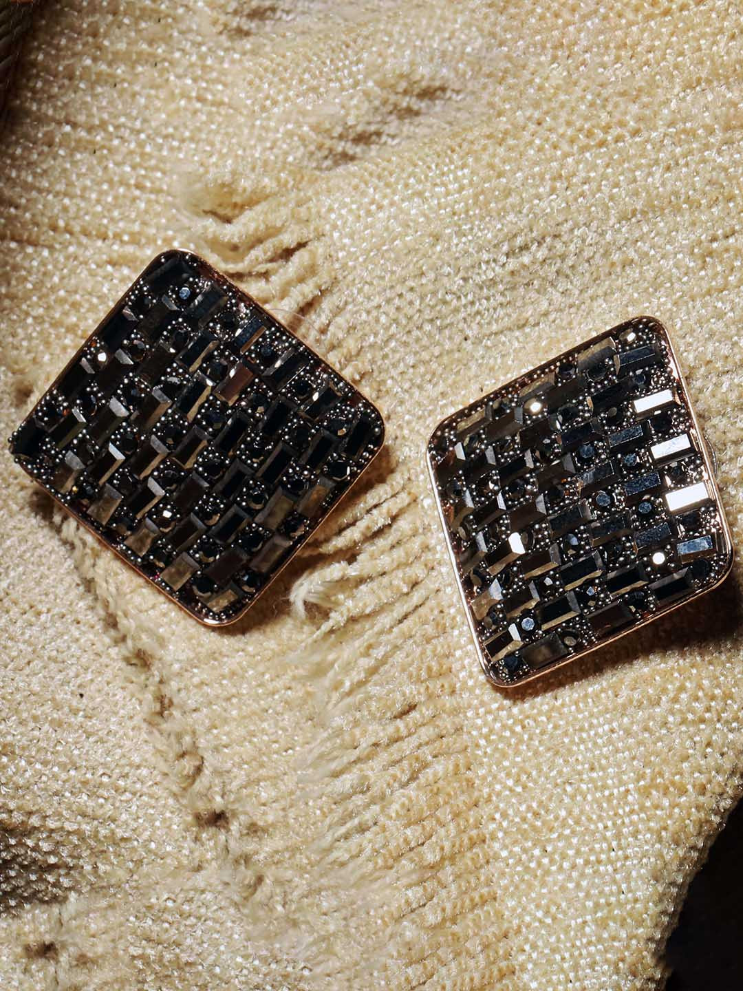 

Maansh Rose Gold-Plated Cubic Zirconia Studded Square Shaped Studs