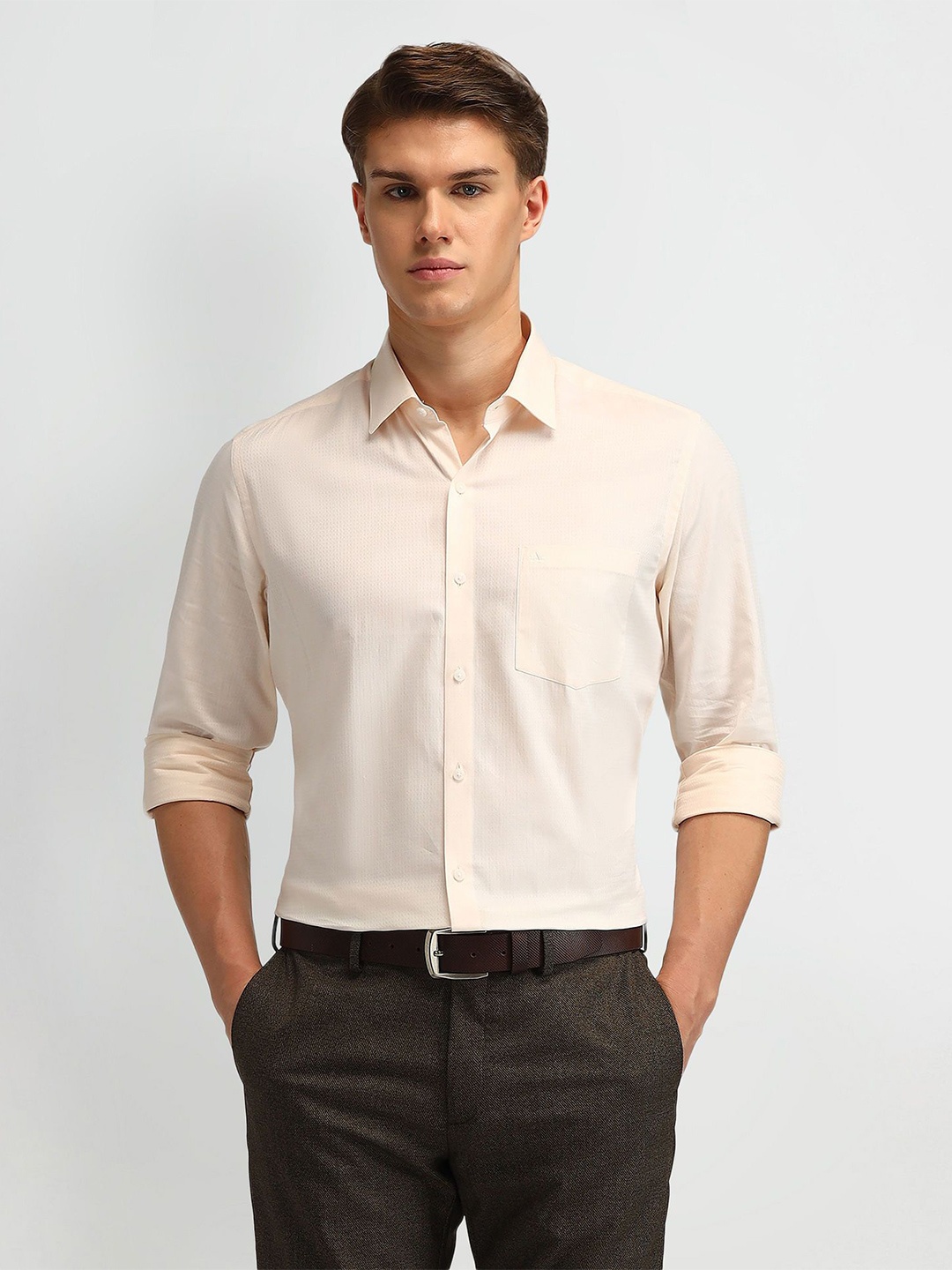 

Arrow Men Cutaway Collar Micro Ditsy Printed Cotton Slim Fit Formal Shirt, Beige