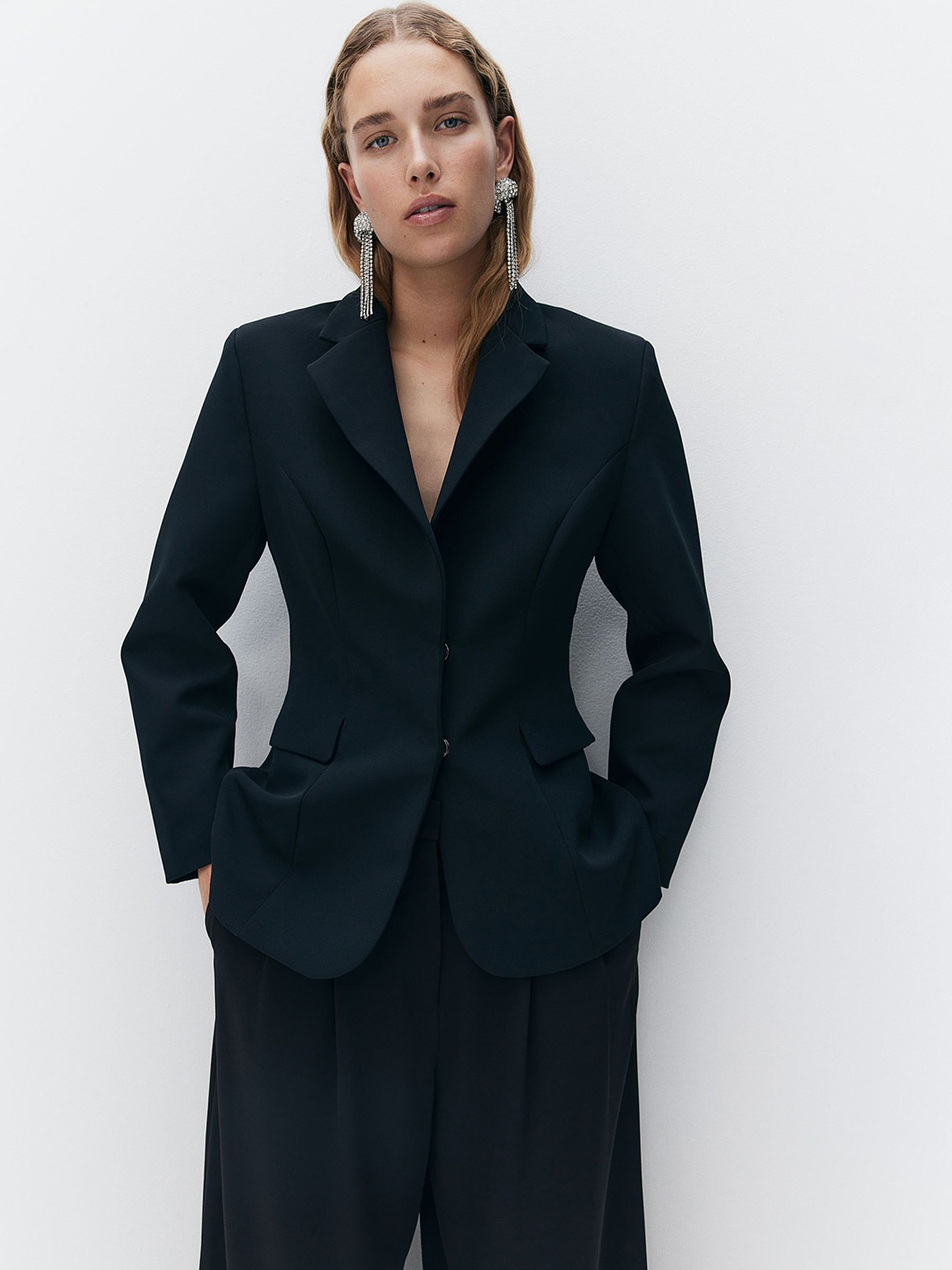 

H&M Single-Breasted Hourglass Blazer, Black