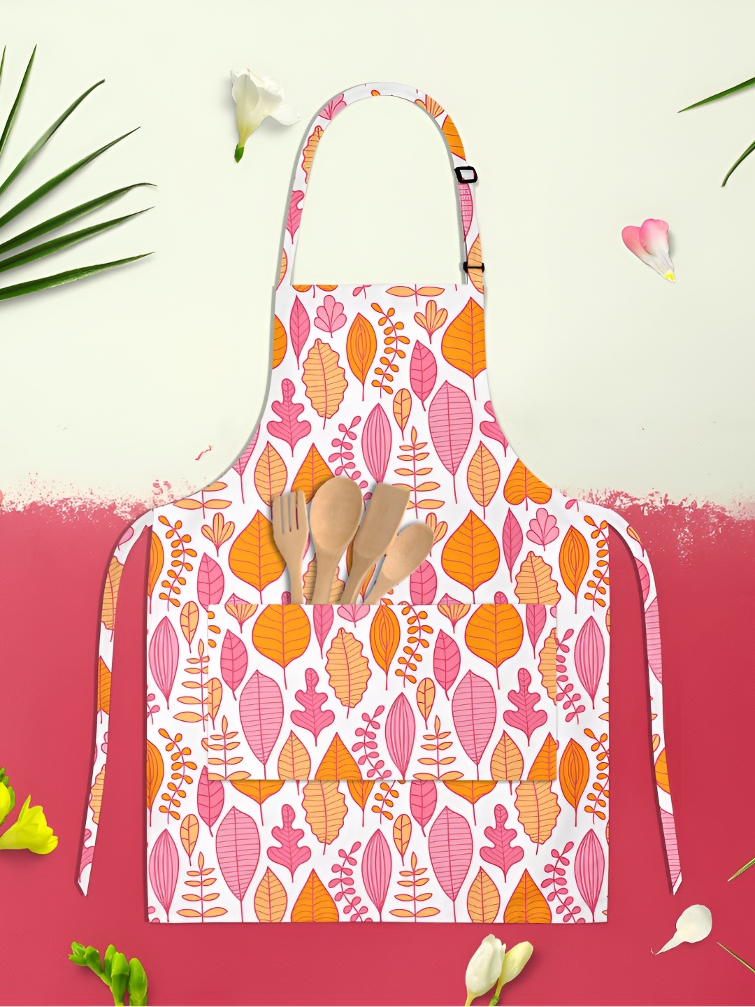 

ArtzFolio White & Pink Printed Cotton Aprons