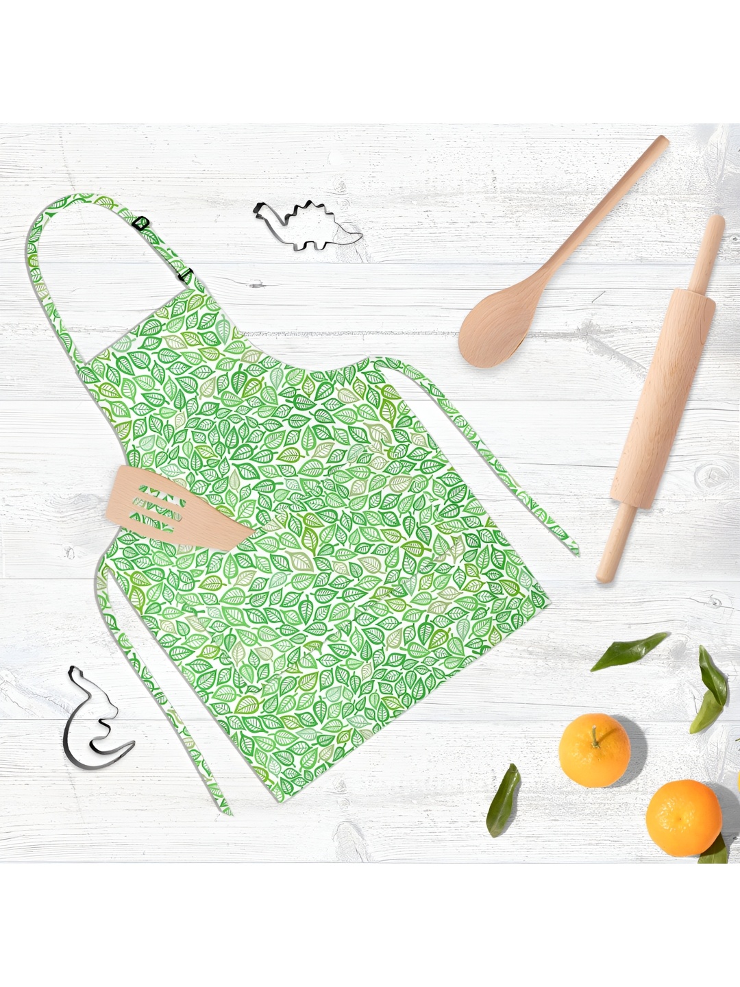 

ArtzFolio Kids White & Green Printed Cotton Aprons