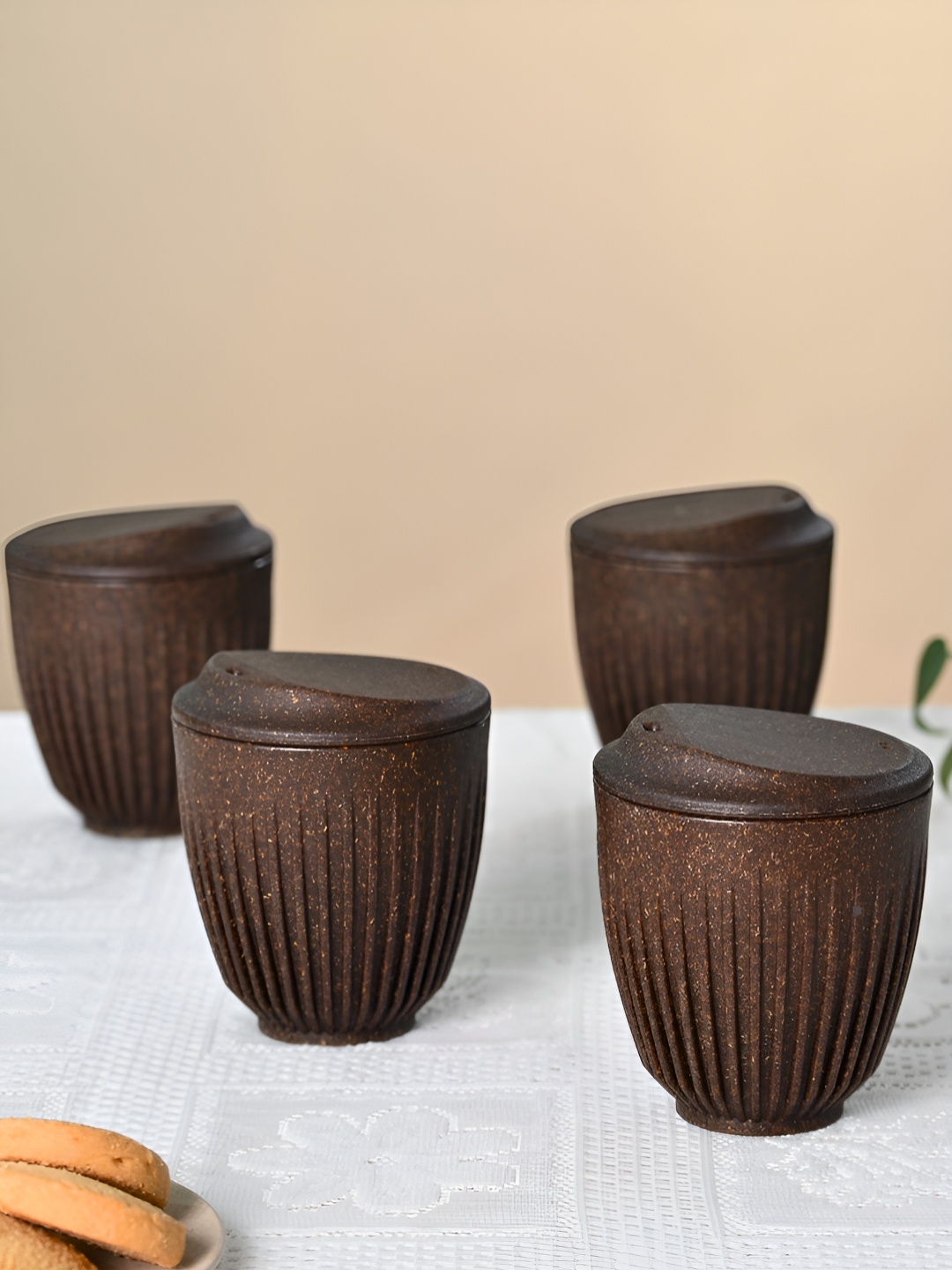 

eha Brown 4 Pieces Textured Matte Mugs 250 ml each