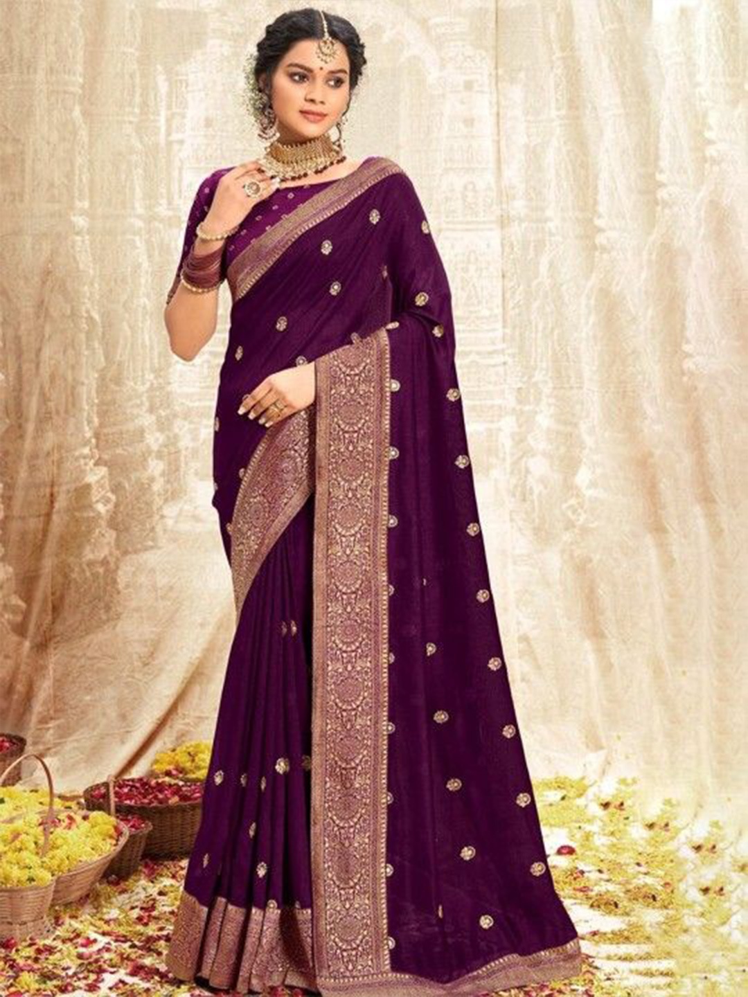 

MAHALASA Woven Design Zari Saree, Purple