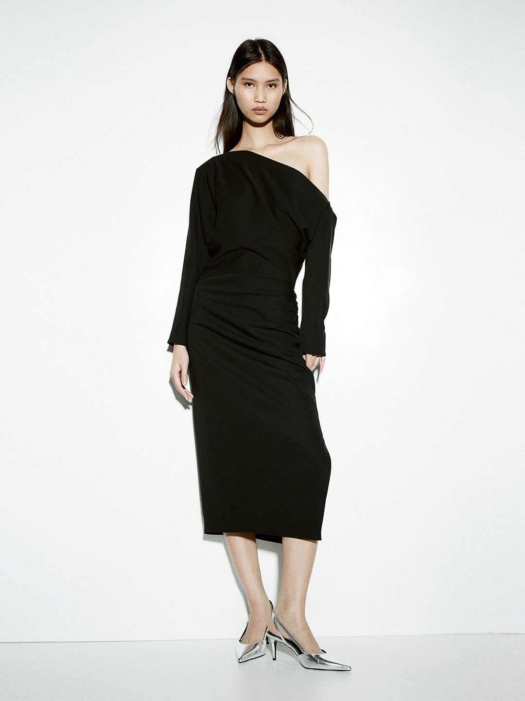 

H&M Women Draped One-Shoulder Dress, Black