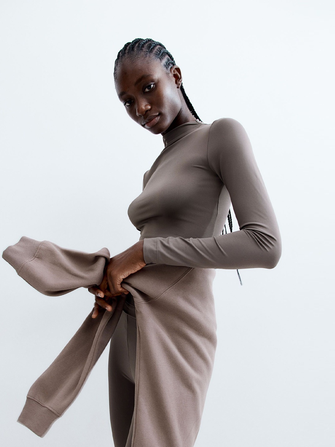 

H&M Turtleneck Microfibre Top, Beige