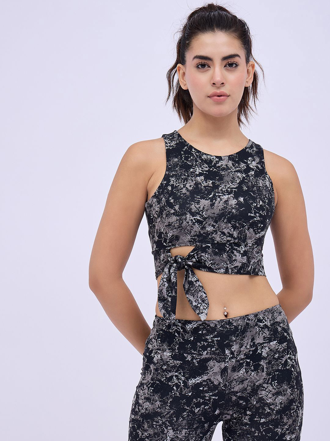 

Avanday Women Abstract Printed Sleveless Crop Top, Black