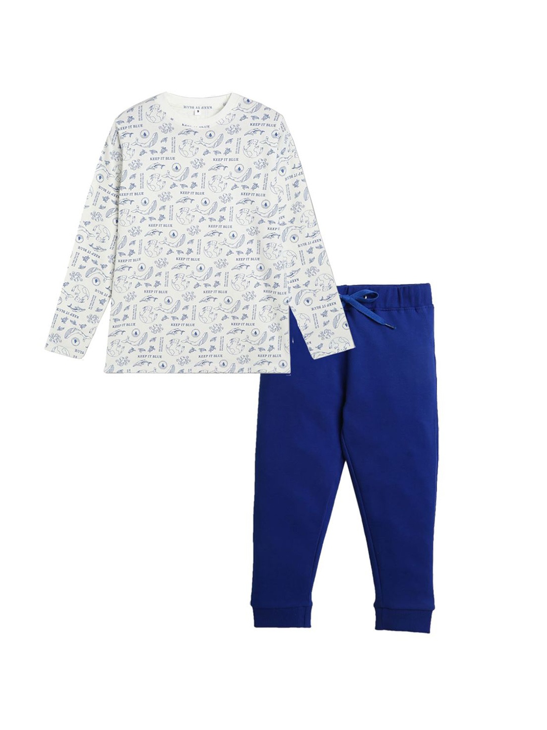 

ETCHED DESIGN Boys Printed Pure Cotton T-shirt with Joggers, White