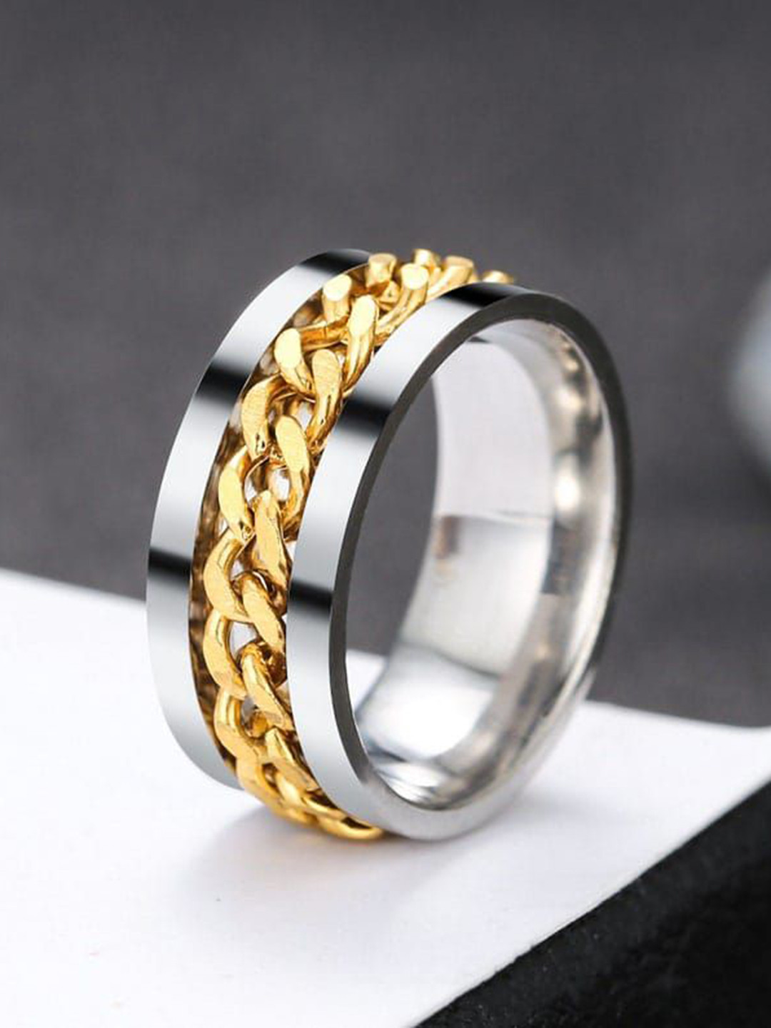 

YU FASHIONS Gold-Plated Stainless Steel Adjustable Finger Ring