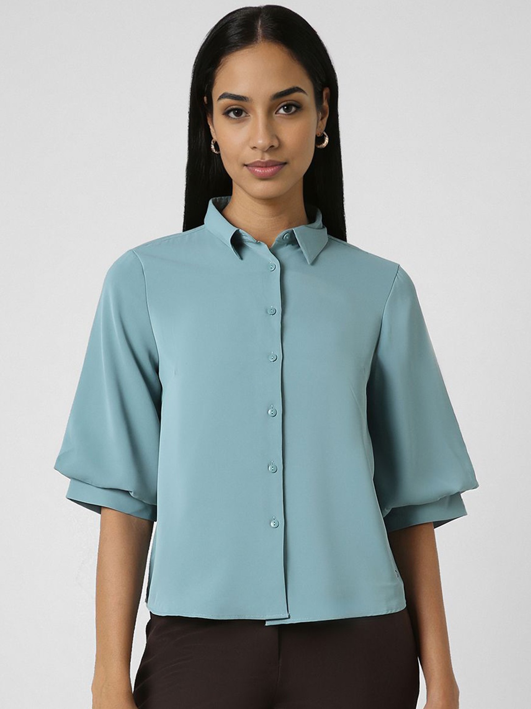 

Van Heusen Woman Spread Collar Solid Casual Shirt, Sea green