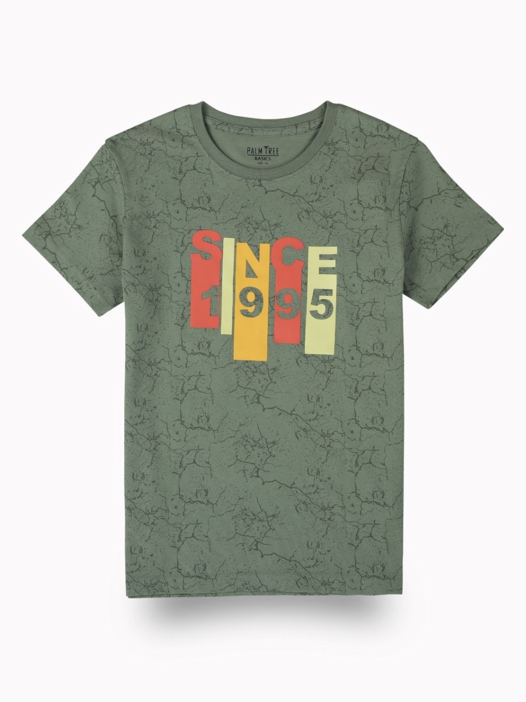 

Palm Tree Kids-Boys Abstract Printed Cotton T-shirt, Olive