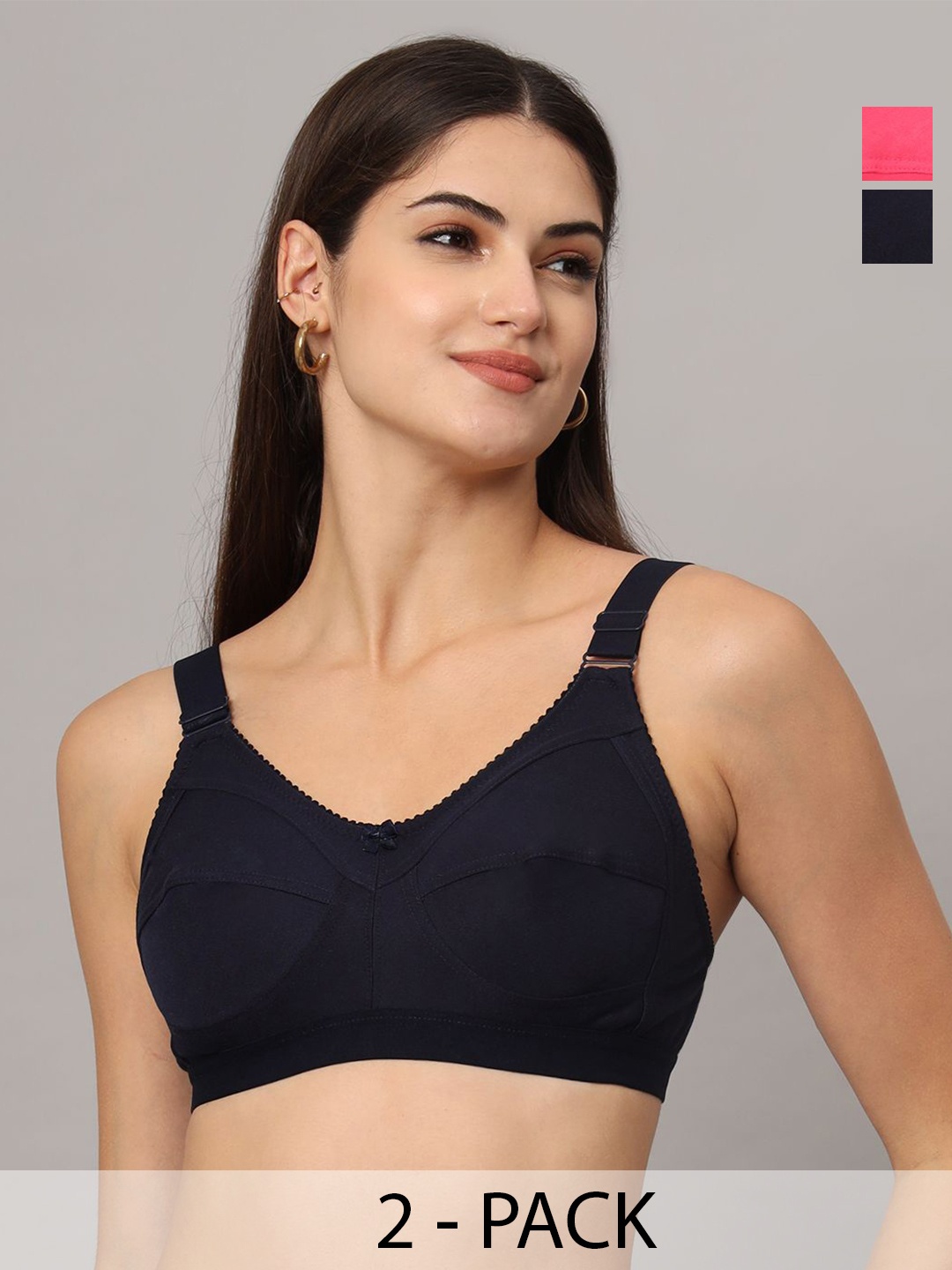 

Boleem Women Pack Of 2 Full Coverage Non Padded Bra, Navy blue