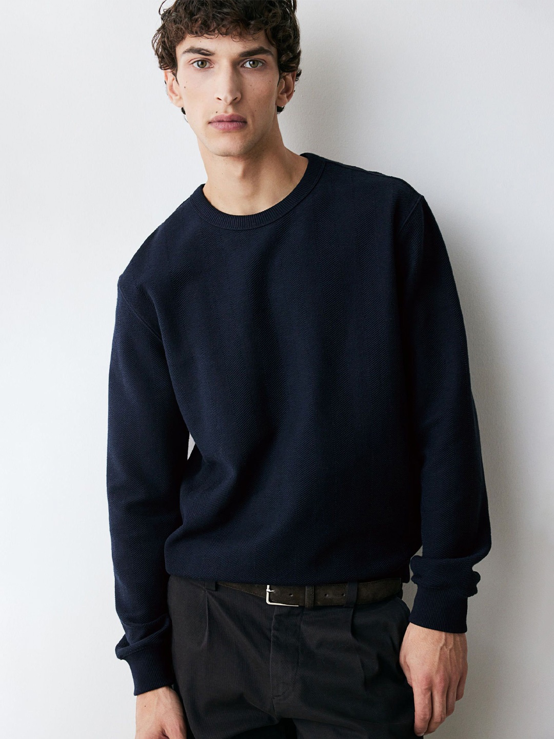 

H&M Herringbone-Patterned Sweatshirt, Blue