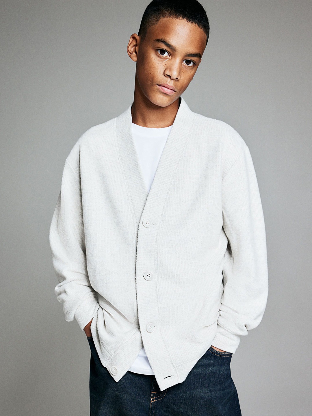 

H&M Boys Rib-Knit Cardigan, Grey