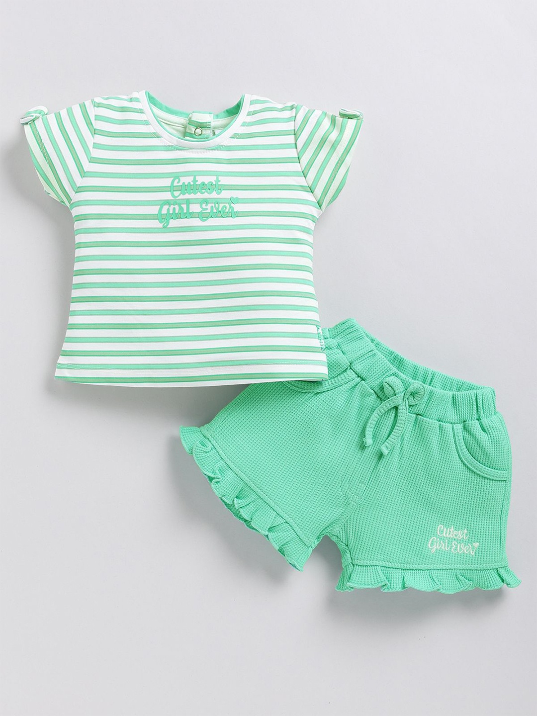 

Annie Girls Printed Pure Cotton Top with Shorts, Green