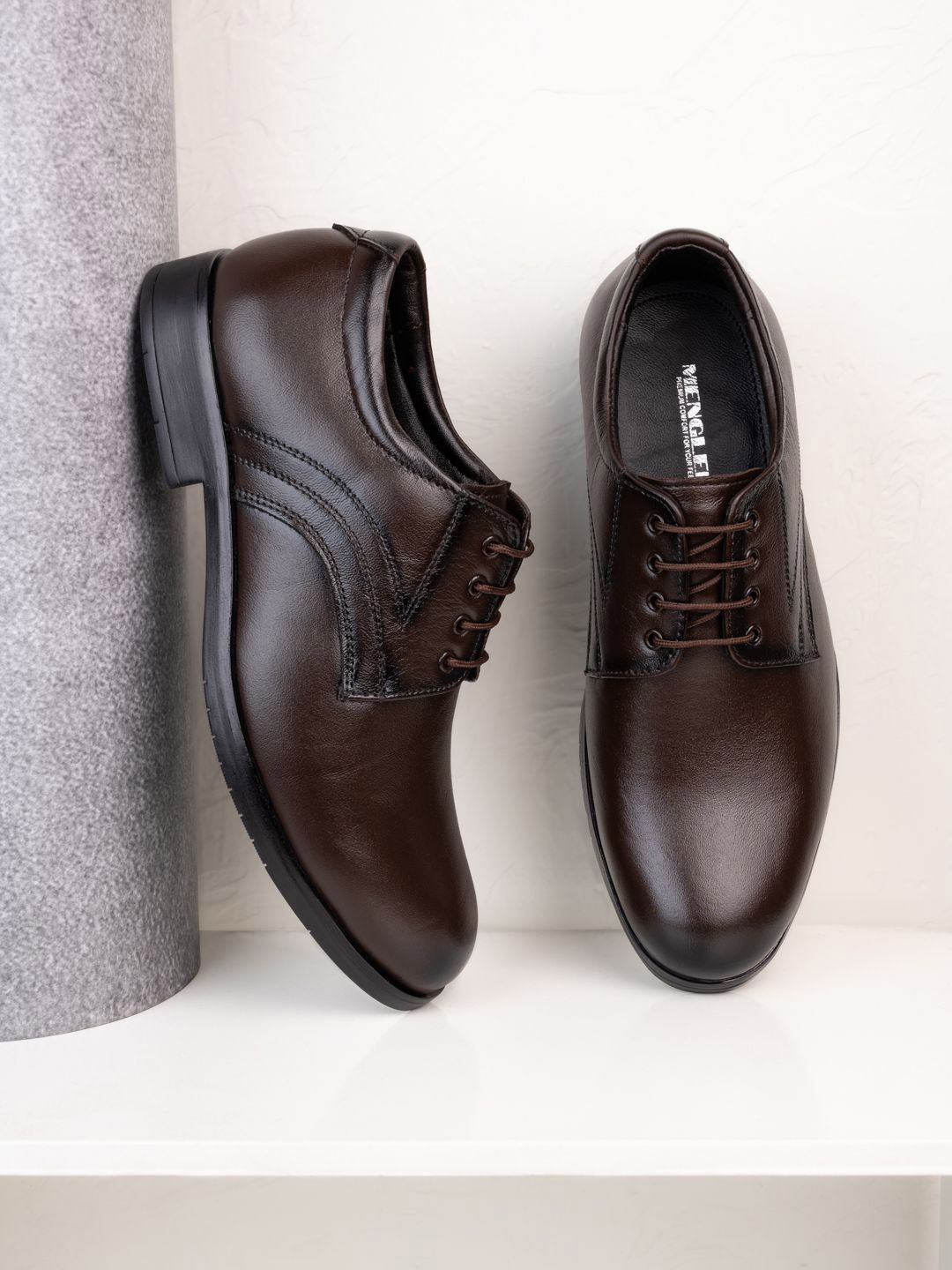 

MENGLER Men Leather Formal Derbys, Coffee brown