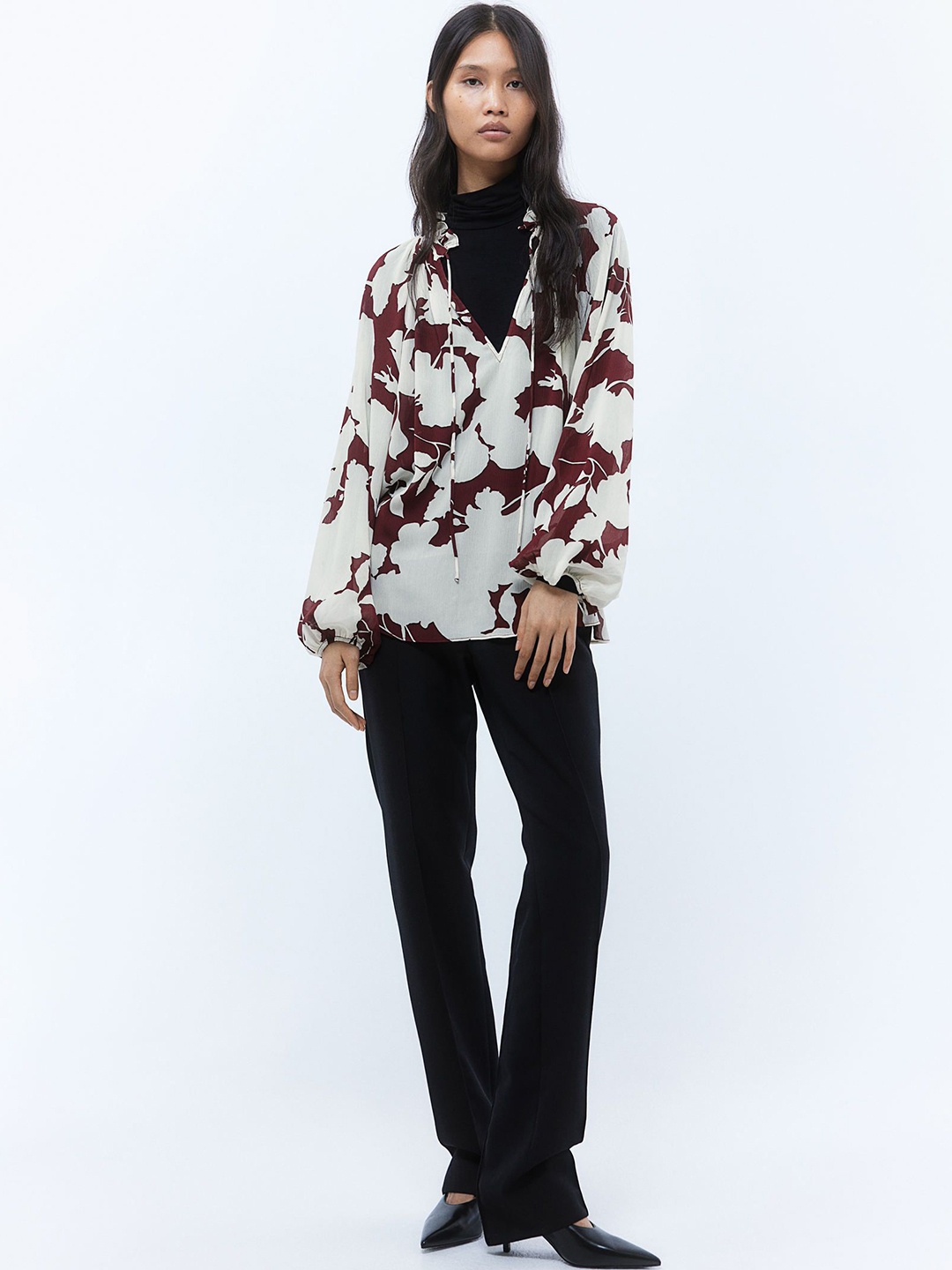 

H&M Women Floral Printed Crinkled Blouse, Red