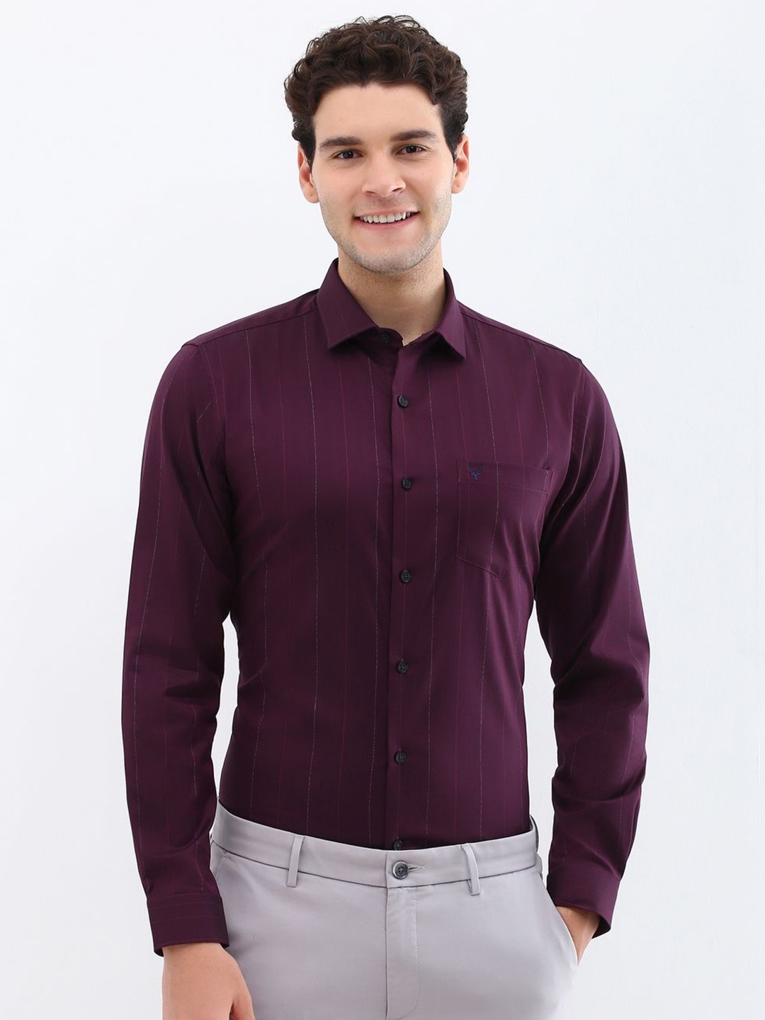 

Allen Solly Men Slim Fit Opaque Striped Formal Shirt, Purple