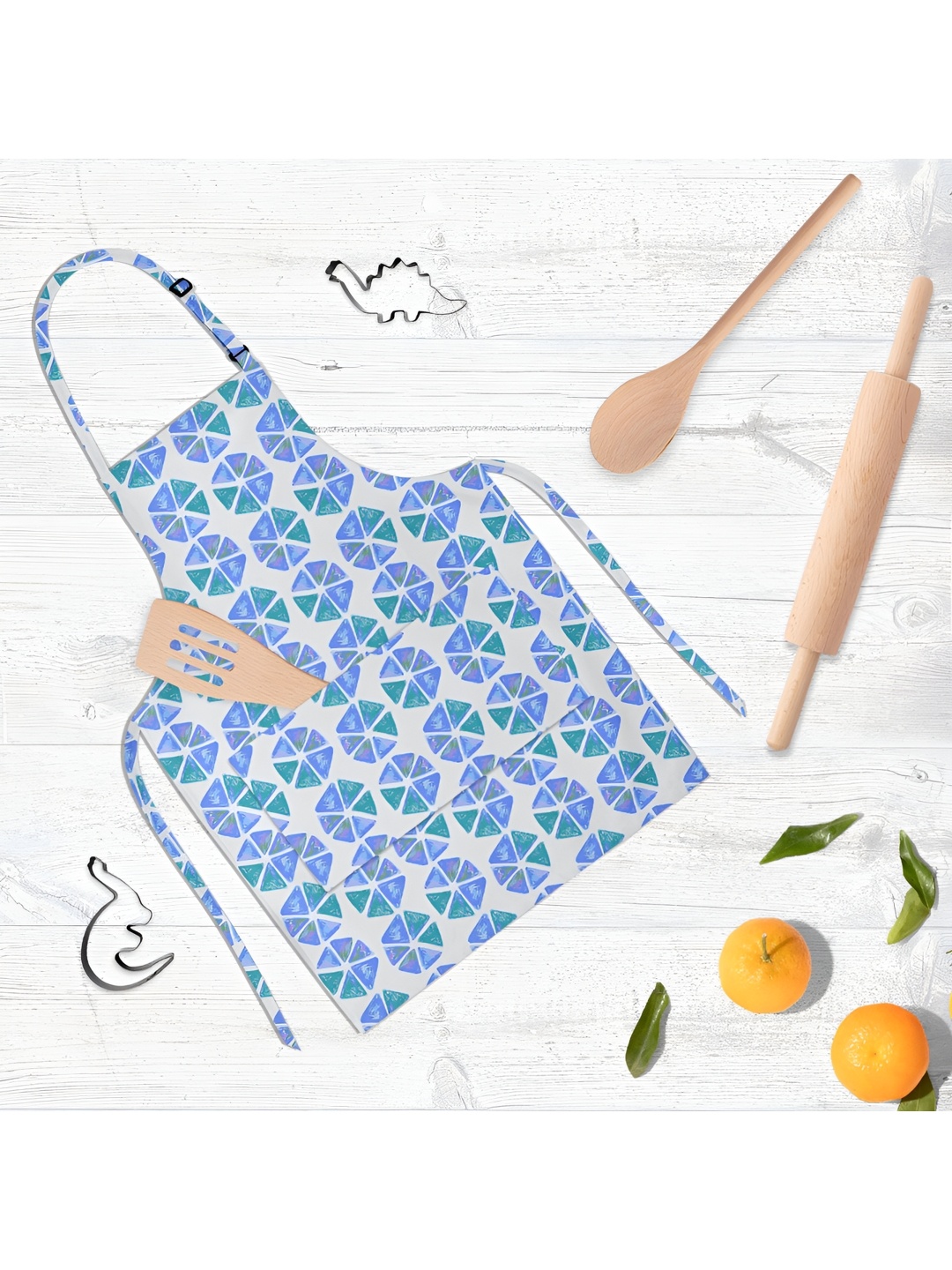 

ArtzFolio Kids White & Blue Printed Cotton Aprons