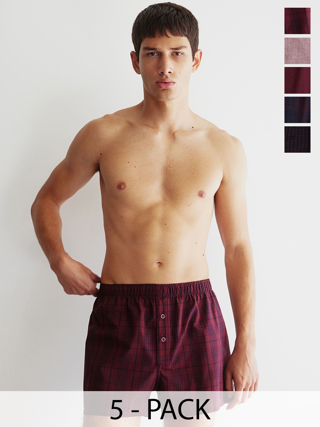

H&M 5-Pack Woven Cotton Boxer Shorts, Red