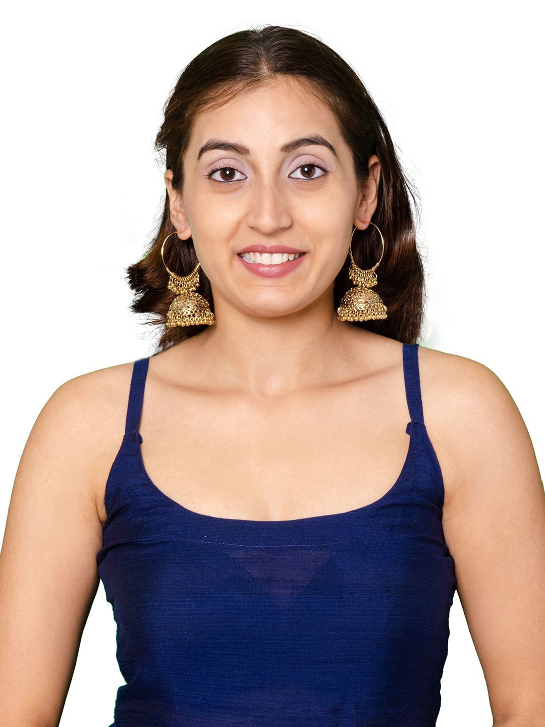 

Shining Jewel - By Shivansh Gold Plated Cubic Zirconia Studded Dome Shaped Jhumkas