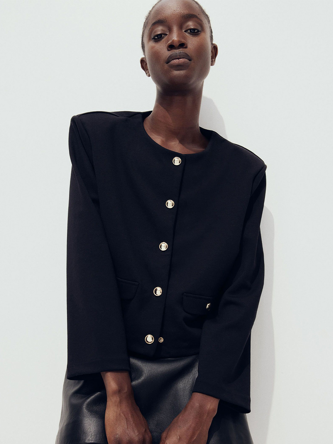 

H&M Shoulder-Pad Cardigan, Black