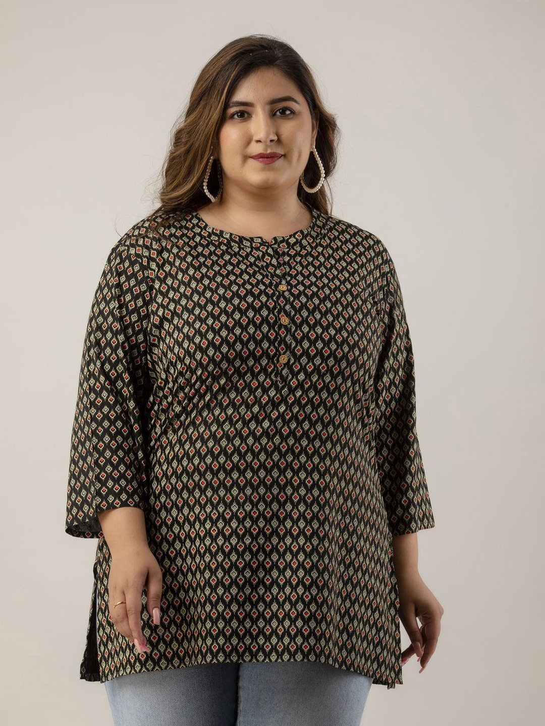 

Fashion Zest Ethnic Motifs Printed Plus Size Kurti, Black