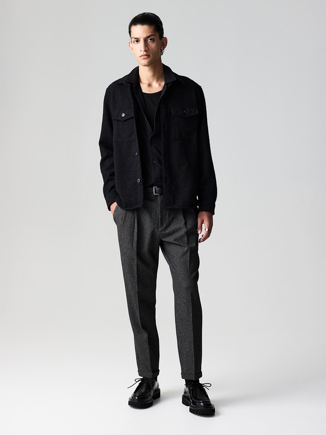 

H&M Regular Fit Wool-Blend Overshirt, Black