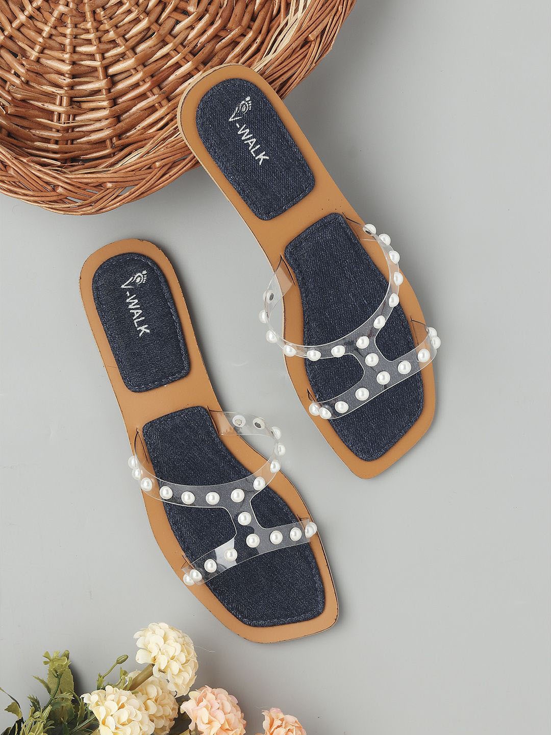 

V-WALK Women Embellished Open Toe Flats, Blue