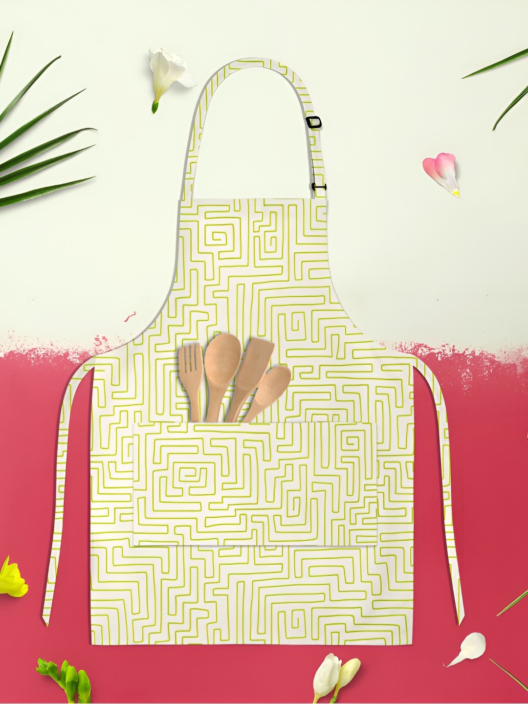 

ArtzFolio Kids White & Green Printed Cotton Aprons