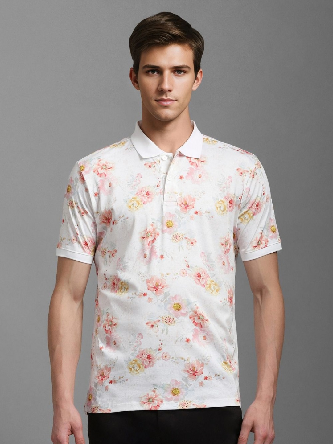 

Louis Philippe Sport Men Floral Printed Polo Collar T-shirt, White