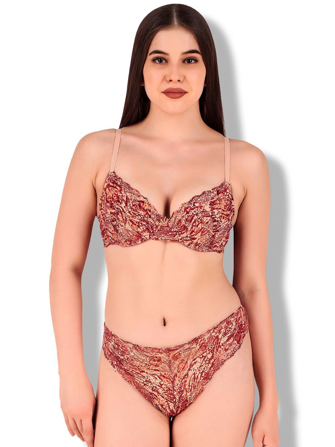 

Secret Lives Leopard Print Design Heavily Padded Lingerie Set, Brown