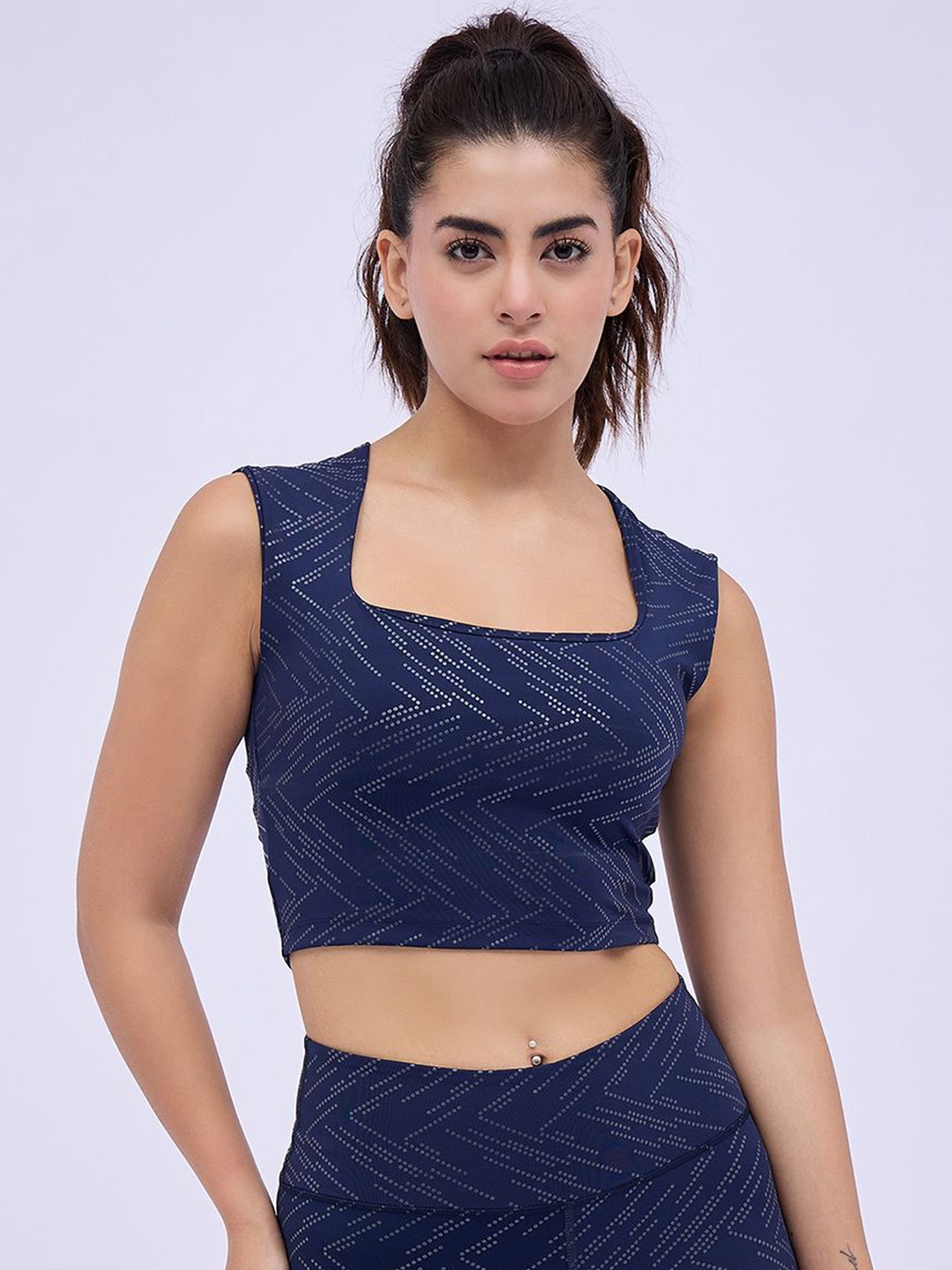 

Avanday Women Self Design Print Bralette Crop Top, Navy blue