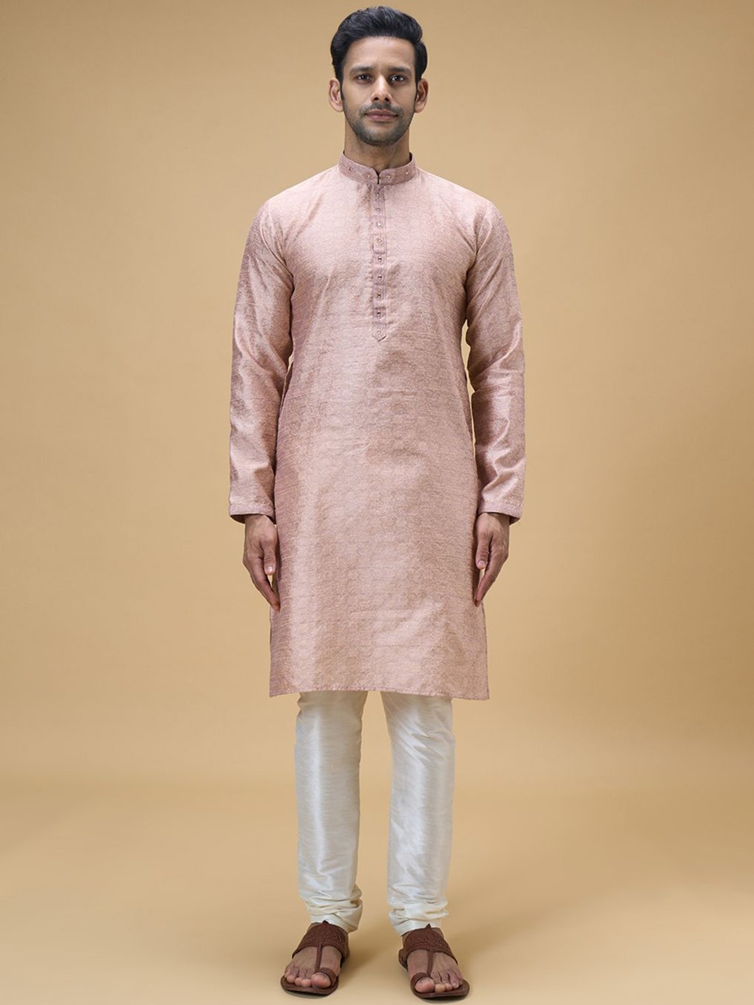 

Arihant Rai Sinha Floral Woven Design Straight Kurta with Churidar, Peach