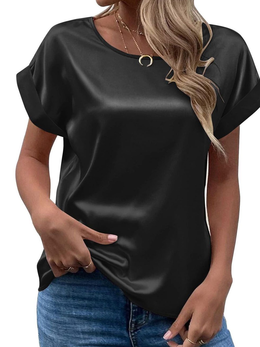 

StyleCast Solid Round Neck Top, Black