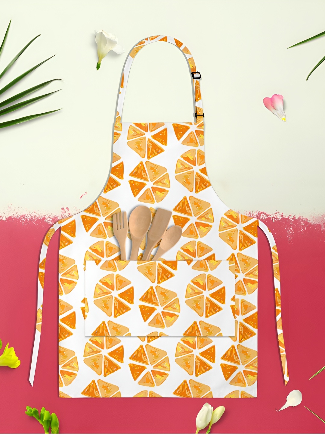 

ArtzFolio Kids White & Orange Colored Printed Cotton Aprons