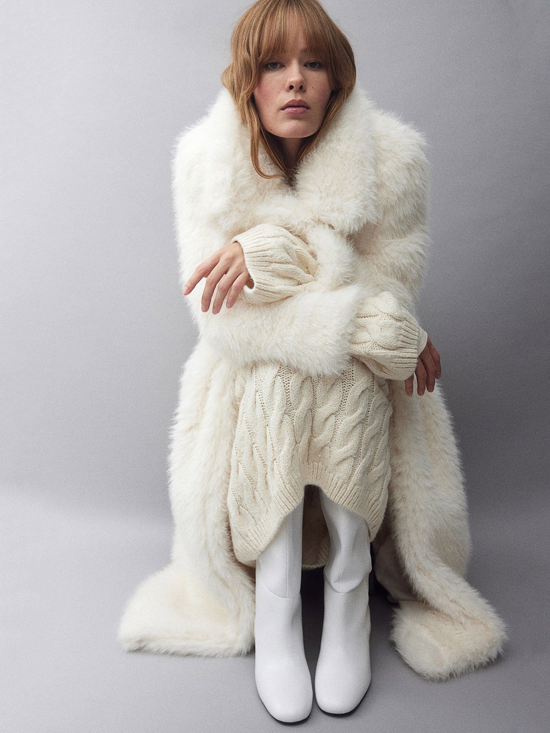 

H&M Women Fluffy Maxi Coat, White
