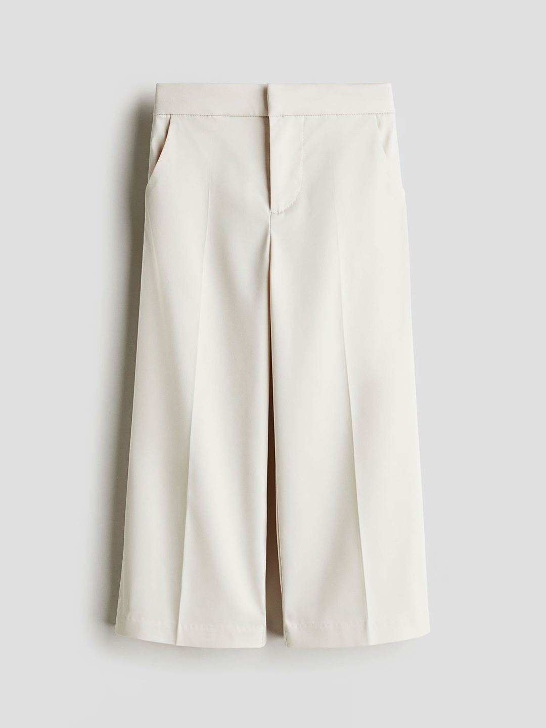 

H&M Girls Wide-Leg Twill Trousers, Beige