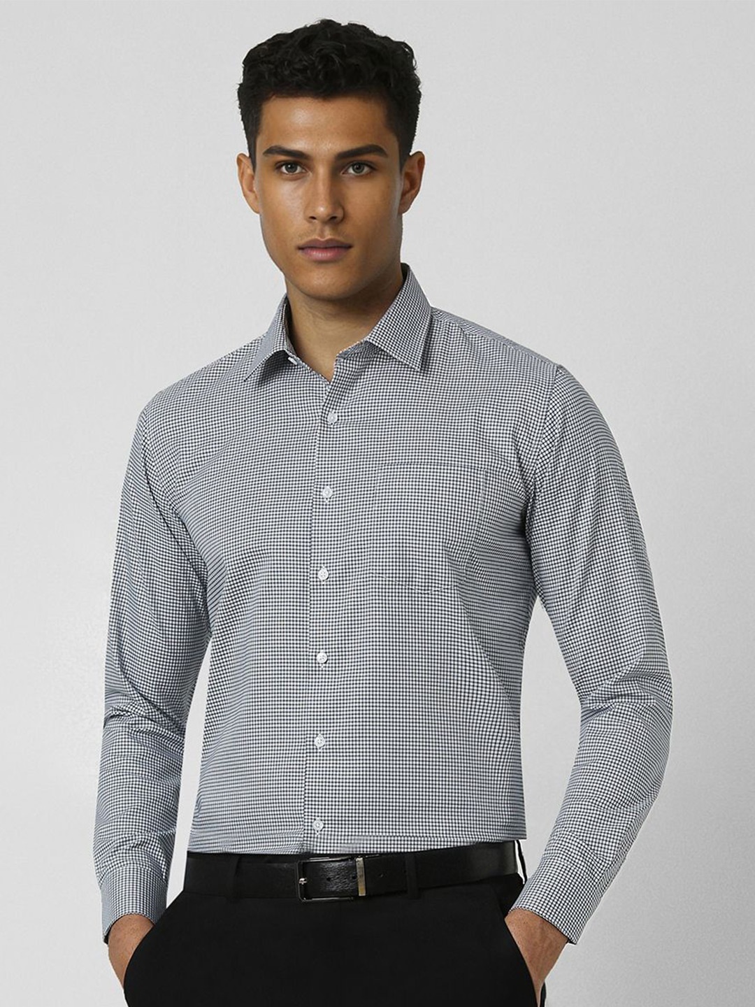 

Van Heusen Men Spread Collar Micro Checked Cotton Slim Fit Formal Shirt, Grey