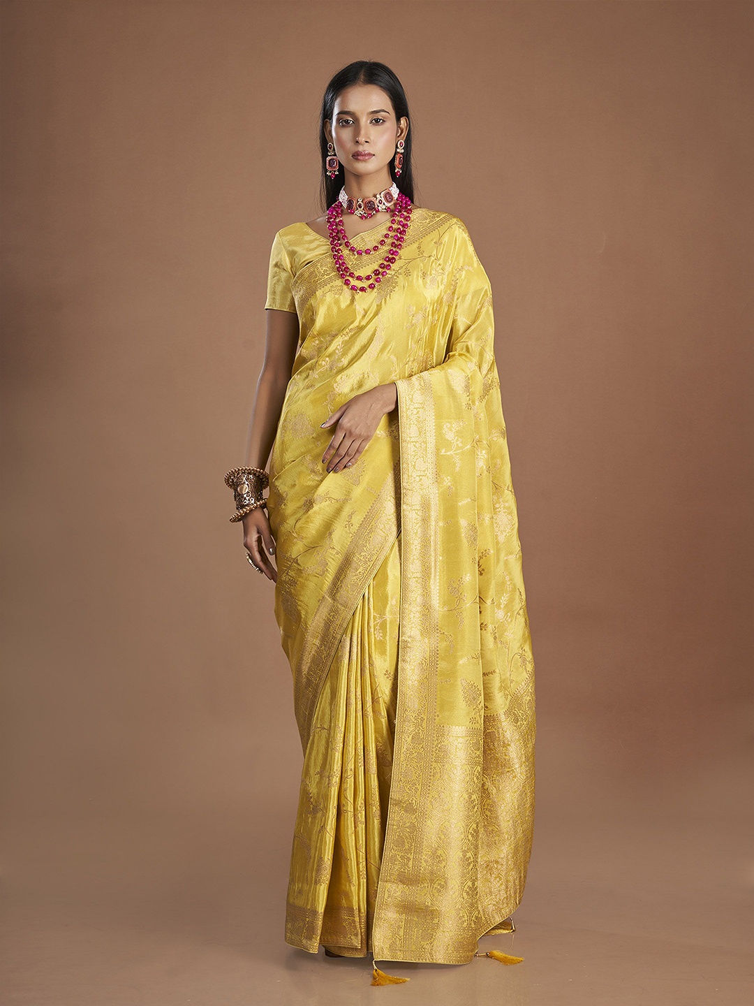 

ISHKIYA Ethnic Motifs Zari Pure Silk Tussar Saree, Yellow
