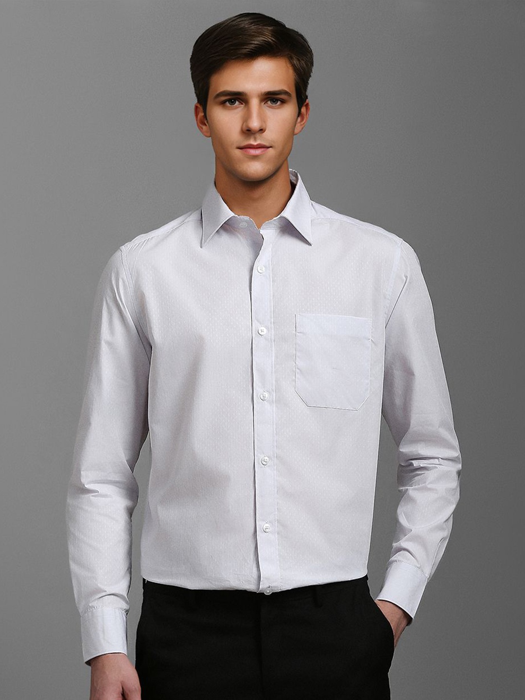 

Louis Philippe Men Classic Spread Collar Textured Cotton Formal Shirt, White