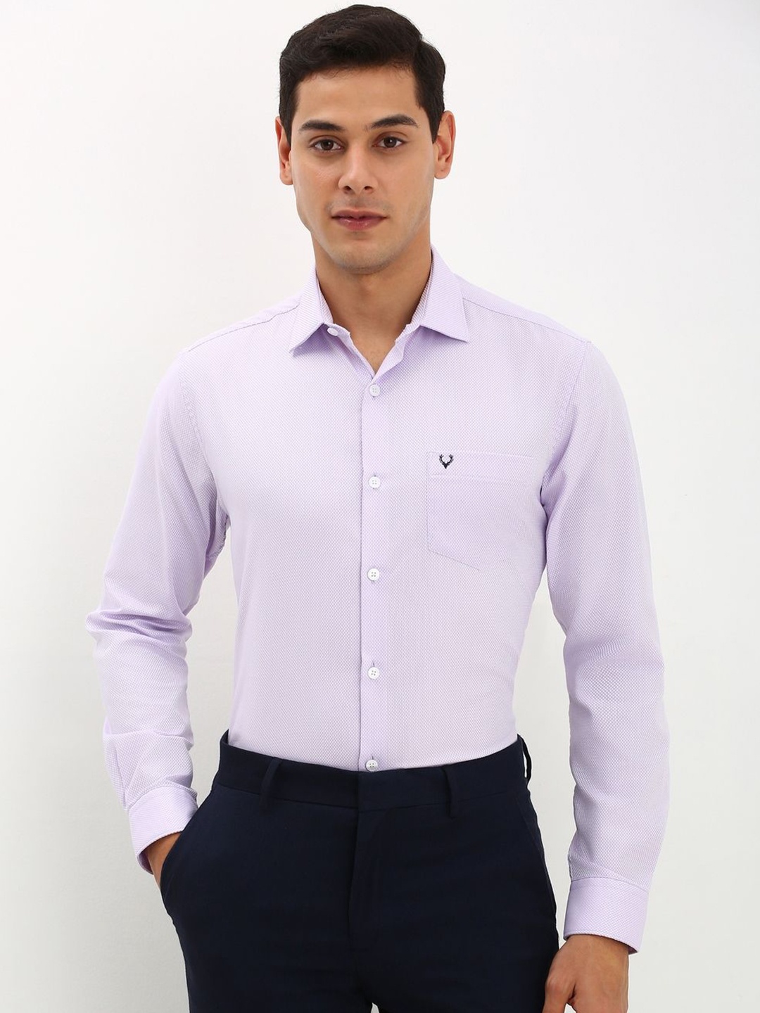 

Allen Solly Men Spread Collar Textured Cotton Slim Fit Formal Shirt, Lavender