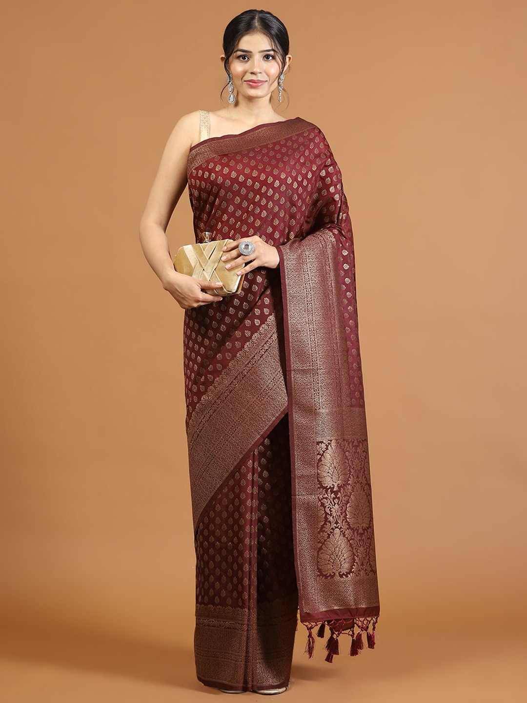 

Meena Bazaar Woven Design Art Silk Saree, Burgundy