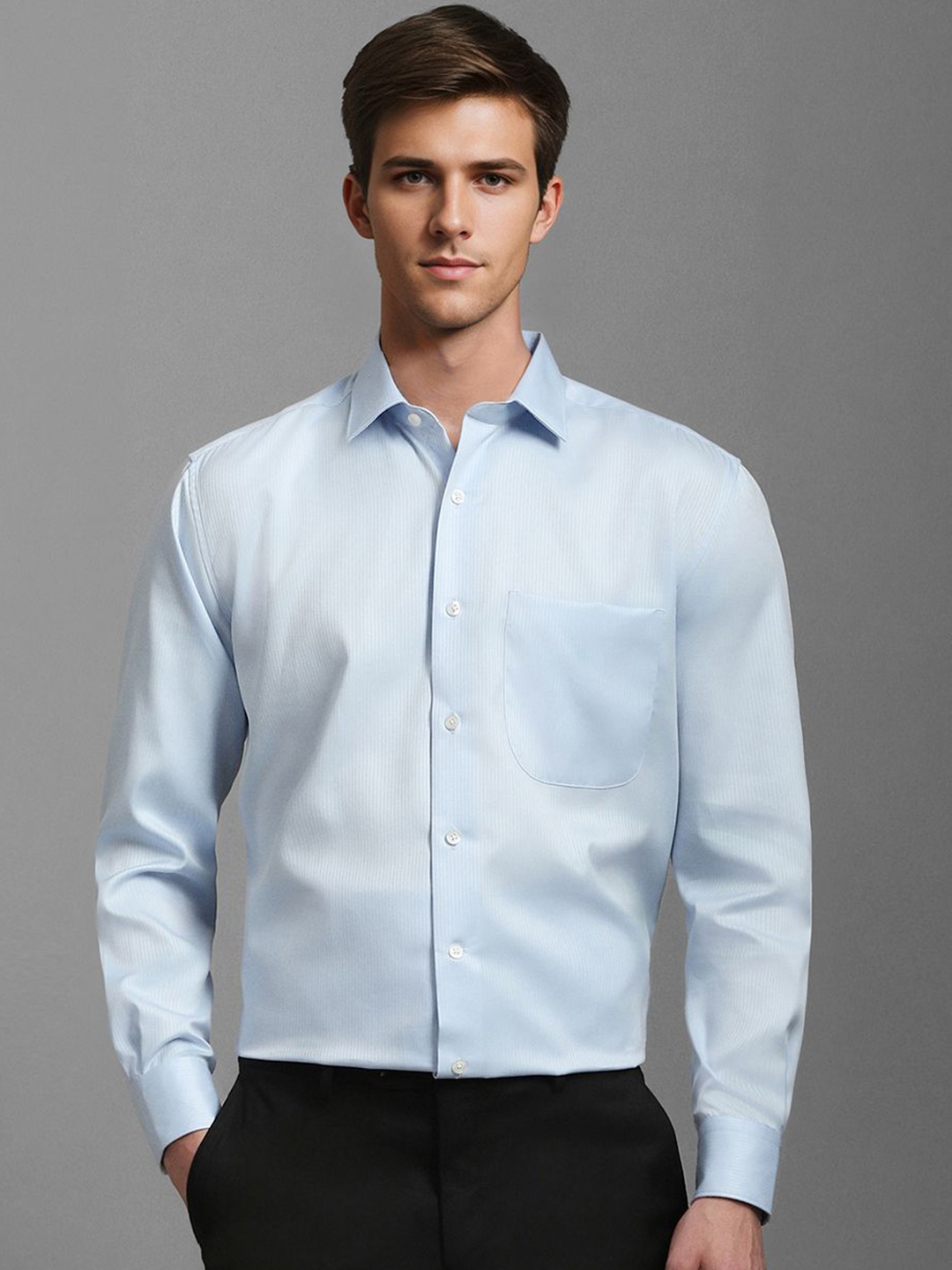 

Luxure by Louis Philippe Men Classic Opaque Striped Formal Shirt, Blue