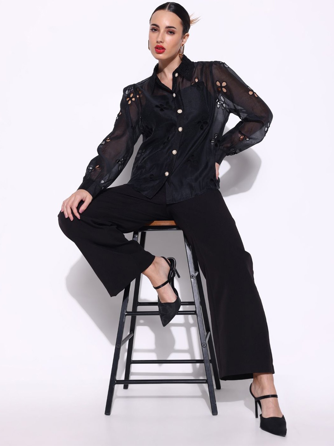 

SHOWOFF Women Comfort Semi Sheer Casual Shirt, Black