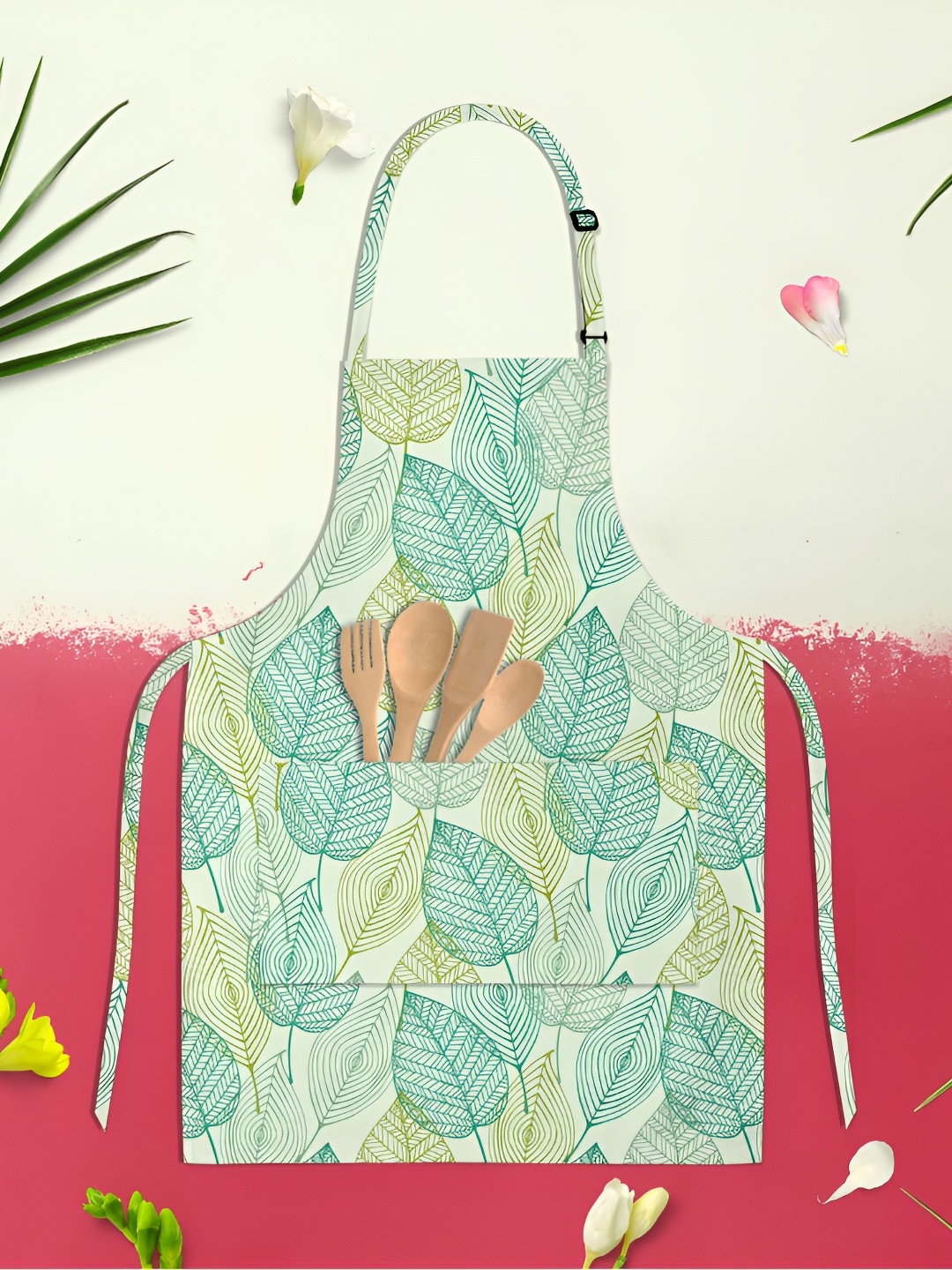 

ArtzFolio Green & Lime-Green Printed Cotton Aprons