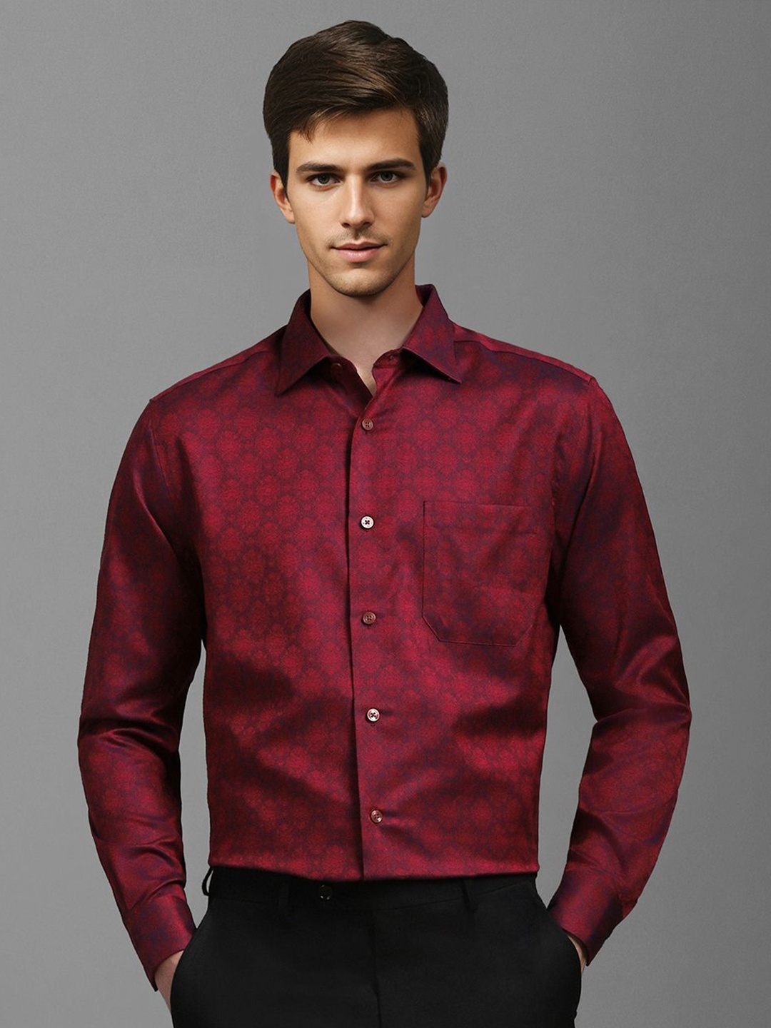 

Louis Philippe Men Classic Spread Collar Abstract Printed Cotton Formal Shirt, Red