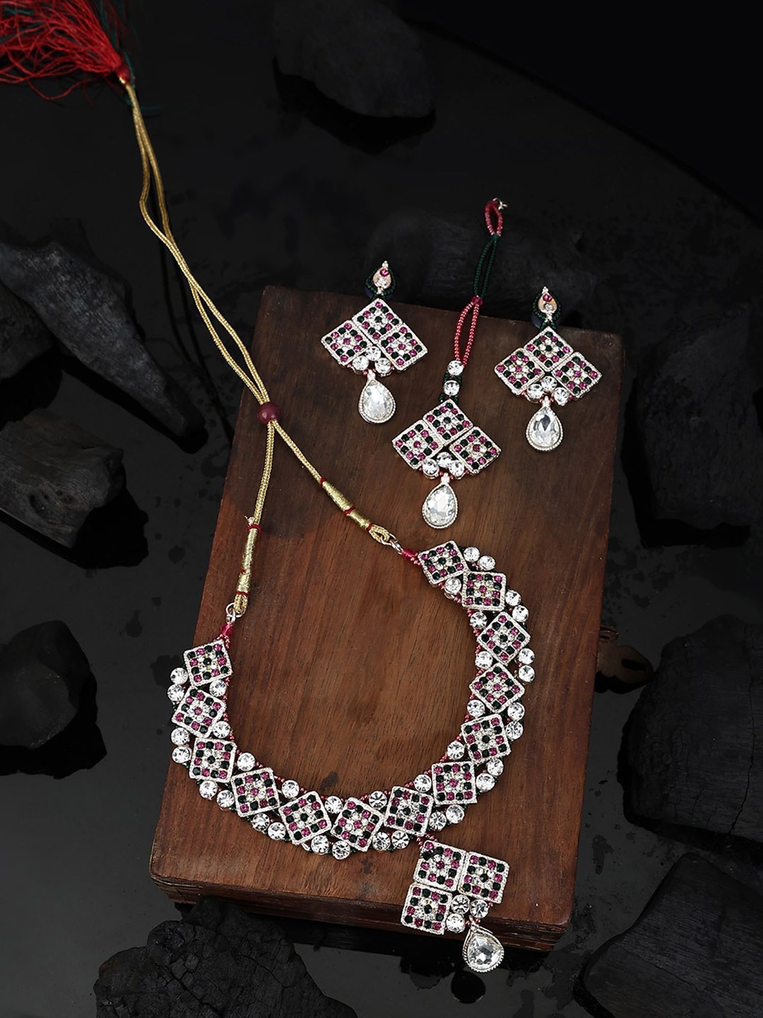 

Anouk Gold-Plated Stone-Studded Necklace and Earrings With Maang Tika