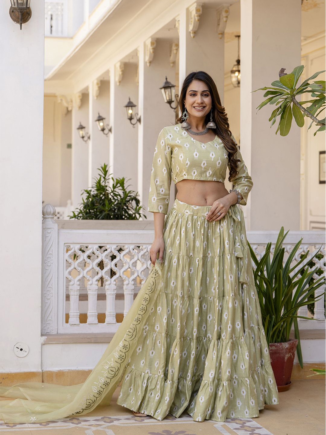 

KALINI Printed Ready to Wear Lehenga & Blouse With Dupatta, Beige