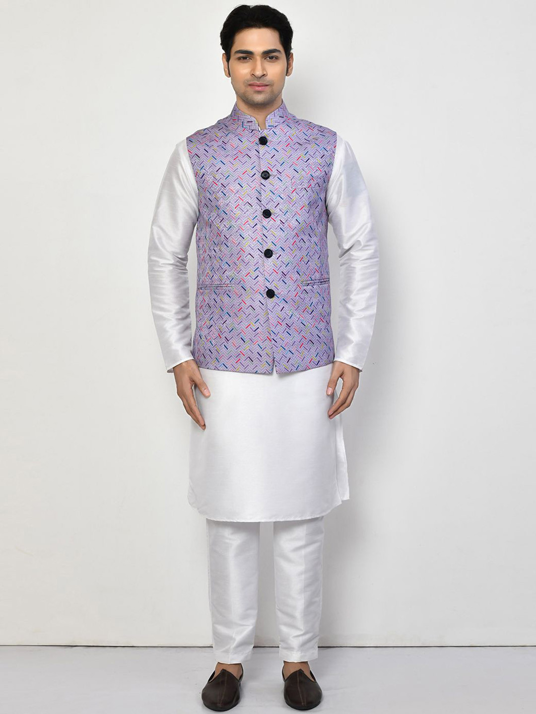 

Arihant Rai Sinha Kurta With Trousers & Nehru Jacket Set, White