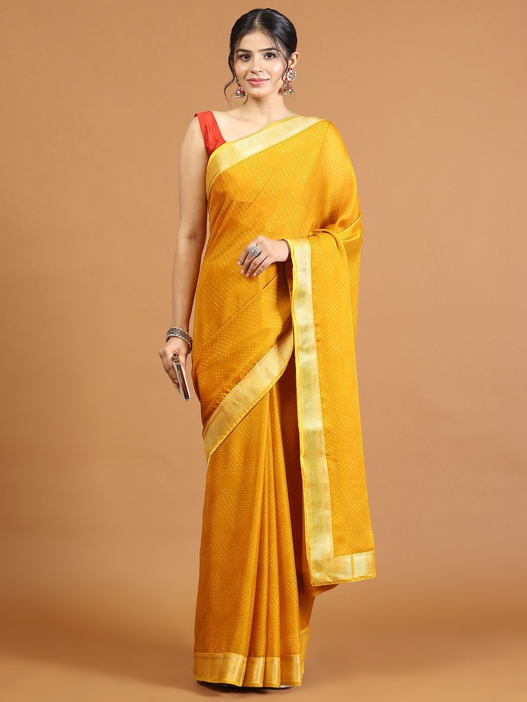 

Meena Bazaar Bandhani Printed Saree with Blouse Piece, Yellow